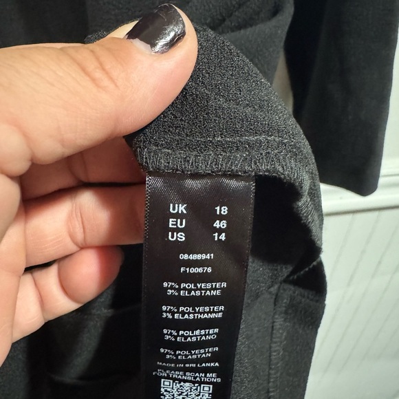 ASOS dress black v neck faux wrap style at chest long sleeve NEW size 14 career - Picture 4 of 6